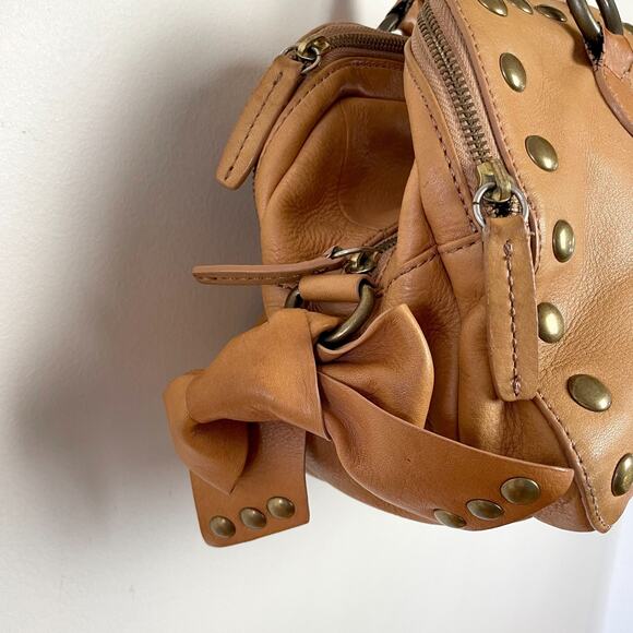 JCrew Leather Purse Brass Studs Shoulder Bag Y2K 2010s Indie Sleaze Double Zip - Picture 3 of 15